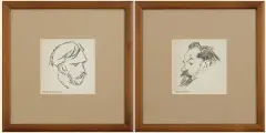 Para karykatur: St. Wyspiański i Stefan Żeromski by Kazimierz Sichulski, litografia, papier, sold May 2007