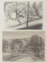 Maria Uśpieńska, Pejzaż z Bobowej, 1972, ołówek, papier