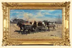 Alfred Wierusz-Kowalski, POWRÓT Z JARMARKU, przed 1880, olej, deska