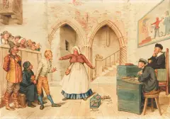 Józef Wincenty Kruszewski, W SĄDZIE. SPRAWA O KOTA, 1895, akwarela, tektura