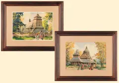 Stanisław Gibiński, DREWNIANE KOŚCIÓŁKI (para obrazów), akwarela, papier
