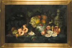 Robert Schmidt, MARTWA NATURA Z OWOCAMI I OSTRYGAMI, olej, płótno
