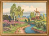 Czesław Znamierowski, PEJZAŻ LETNI Z WIATRAKIEM, 1943, olej, płótno