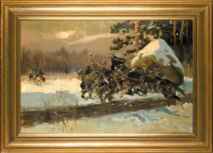 POŚCIG by Jerzy Kossak, 1929, olej, tektura, sold May 2007