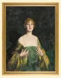 Leopold Pilichowski, PORTRET DAMY Z NASZYJNIKIEM PEREŁ, 1917, olej, płótno
