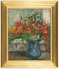 POLNE KWIATY W BŁĘKITNYM DZBANKU by Jan Peske, olej, płótno, sold May 2007