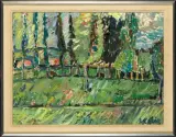 Jan Cybis, PEJZAŻ Z TOPOLAMI, ok. 1960, olej, płótno