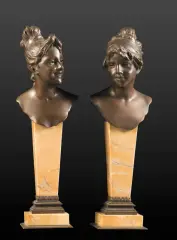 PARA POPIERSI DZIEWCZĘCYCH by Paul Aichele, ok. 1900, patinated bronze, stone base, offered May 2007