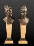 Paul Aichele, PARA POPIERSI DZIEWCZĘCYCH, ok. 1900, patinated bronze, stone base