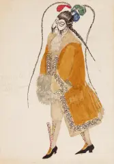 Henryk Janiga, Projekt kostiumu do Księżniczki Turandot, 1959, akwarela, ołówek, tusz pióro, pędzel, karton krem