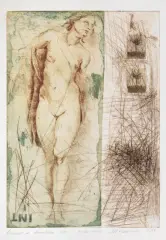 Maria Korusiewicz, Ćwiczenie z drzewkiem, 1986, akwaforta, akwatinta, sucha igła, papier kremowy