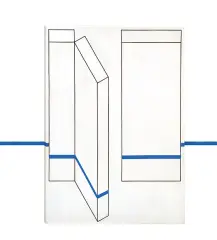 Edward Krasiński, INTERVENTION, 1976, olej, scotch niebieski, płyta pilśniowa