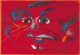 Wiesław Obrzydowski, TWARZ, 1998, pastel, papier czerwony z fakturą zamszu