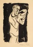 Tadeusz Kantor, PIJĄCY Z MISY, tusz, pióro pędzel, papier kremowoszary