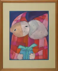 Bogna Czechowska, Dwoje dzieci w czapeczkach, 1998, gwasz, pastel olejny, ołówek, papier