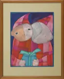 Bogna Czechowska, Dwoje dzieci w czapeczkach, 1998, gwasz, pastel olejny, ołówek, papier