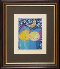 Bogna Czechowska, Dwoje dzieci z księżycem, 1997, gwasz, pastel olejny, ołówek, papier