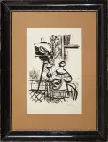 Zygmunt Menkes, Kobieta w pracowni, litografia, papier