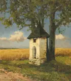 Kapliczka wśród pól by Wiktor Korecki, olej, tektura, sold Mar 2007
