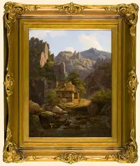 Chrystian Breslauer, Krajobraz górski z domem leśnika, 1834, olej, płótno