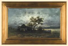 Jacob Gehrig, Nokturn. Chata rybacka nad wodą, 1875, olej, płótno