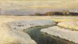 Teodor Ziomek, Rzeka wśród śniegów, 1934, olej, płótno