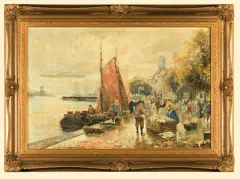 Targ rybny nad Amstelą by R. Hornemann, olej, płótno, sold Mar 2007