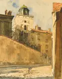 Tadeusz Nartowski, Dzwonnica kościoła św Anny w Warszawie, przed 193, akwarela, ołówek, papier