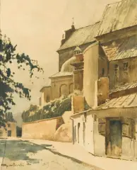 Tadeusz Nartowski, Kościół, przed 1939, akwarela, ołówek, papier