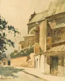 Tadeusz Nartowski, Kościół, przed 1939, akwarela, ołówek, papier