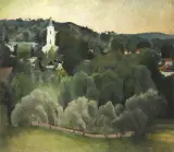 Michalina Krzyżanowska, Pejzaż z kościółkiem, 1931, olej, płótno