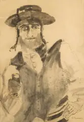 Abraham Neuman, Toast. „Lehaim !”, 1926-1927, tusz pióro, pędzel, papier