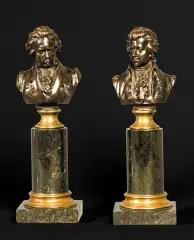 Eugen Bőrmel, Beethoven i Mozart, 1893, patinated bronze, stone base