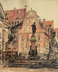 Johann Schmidt, STARA PRAGA, akwarela, tusz, papier