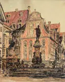 Johann Schmidt, STARA PRAGA, akwarela, tusz, papier