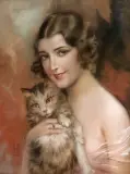 H. Szadkowski, DZIEWCZYNA Z KOTKIEM, lata 30. XX wieku, pastel, papier