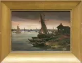 Max Franz Szczygielski-Rogala, KUTRY O WIECZORZE, olej, deska