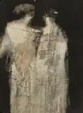 Jerzy Augustyn Zieliński, Dwie postaci, 1968, tusz pióro, pędzel, decollage, papier kremowy