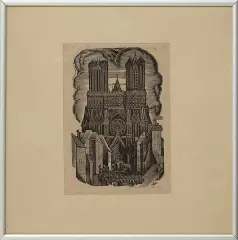 Edward Kuczyński, Procesja przed gotycką katedrą, 1947, drzeworyt, papier