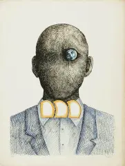 Roland Topor, Popiersie (rycina ze znakiem Editions Marquet), litografia barwna, papier