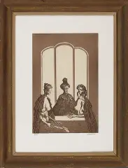 Jan Lebensztejn, Trzy kobiety przy stole, litografia barwna, papier