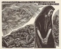 Krystyna Wróblewska, Ilustracja do Ojcze Nasz, 1950, drzeworyt, papier