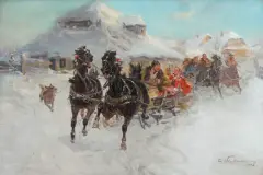 Czesław (I. Zygmuntowicz) Wasilewski, WYJAZD NA KULIG, 1928, olej, płótno
