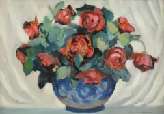 RÓŻE by Mieczysław Filipkiewicz, 1928, olej, tektura, sold Dec 2006