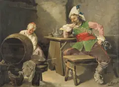 Georges Appert, ŻOŁNIERZ I SZYNKARECZKA, olej, płótno