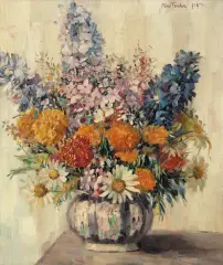 Albert Fessler, RÓŻNOBARWNE KWIATY, 1947, olej, płótno