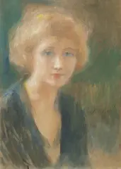 Teodor Axentowicz, PORTRET BLONDYNKI, po 1920, akwarela, pastel, papier