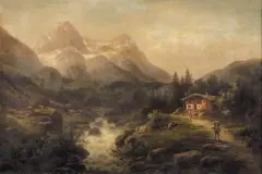 August Heinrich, PEJZAŻ Z TYROLU, olej, płótno