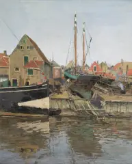 Wilhelm Bartsch, STOCZNIA W HOLENDERSKIM PORCIE, olej, płótno