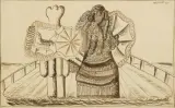 Marek Włodarski, ODJEŻDŻAJĄCA PARA Z WŁÓCZKI II, 1929, sepia tusz, pędzel, papier kremowy